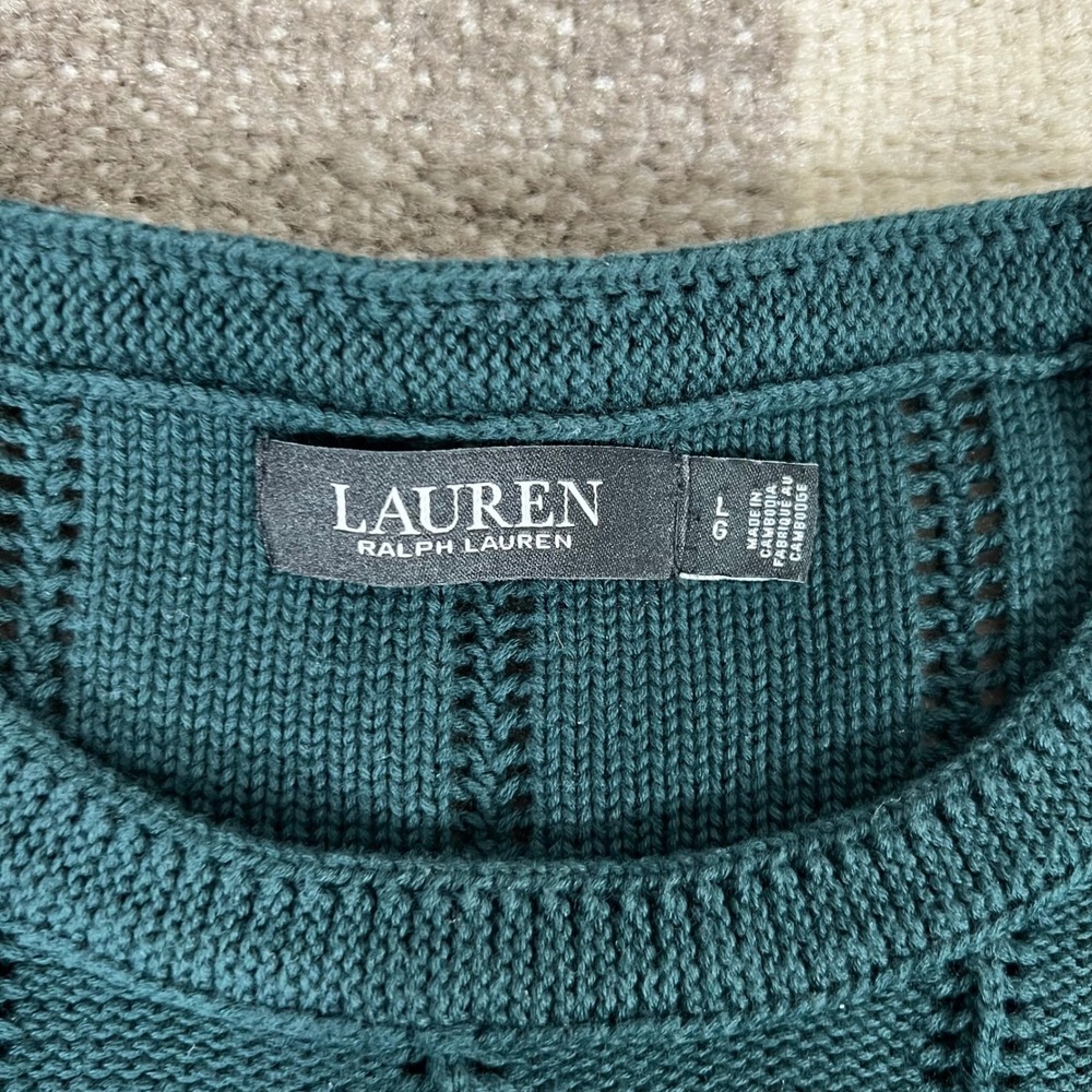 Lauren Ralph Lauren Women Knit Sweater Puff Sleeve Crew Neck Green Size L - Picture 2 of 6